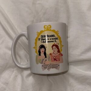 White Mug with Illustrated Characters and Quote